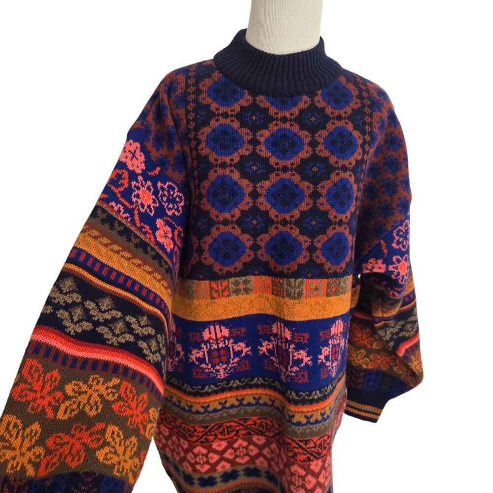 Oilily Womens Wool Blend Fair Isle Sweater Tunic Matching Hat Nordic Heavy XL